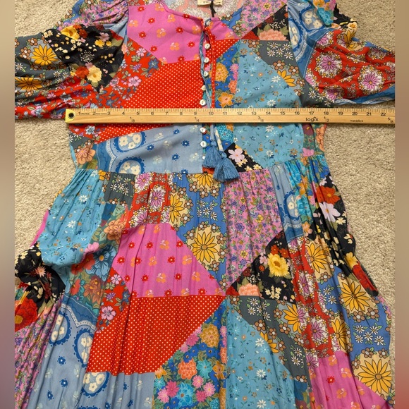 NWT SPELL Cha Cha Boho Patchwork Print Peasant Midi Dress in Multi Sz Small - Picture 9 of 16